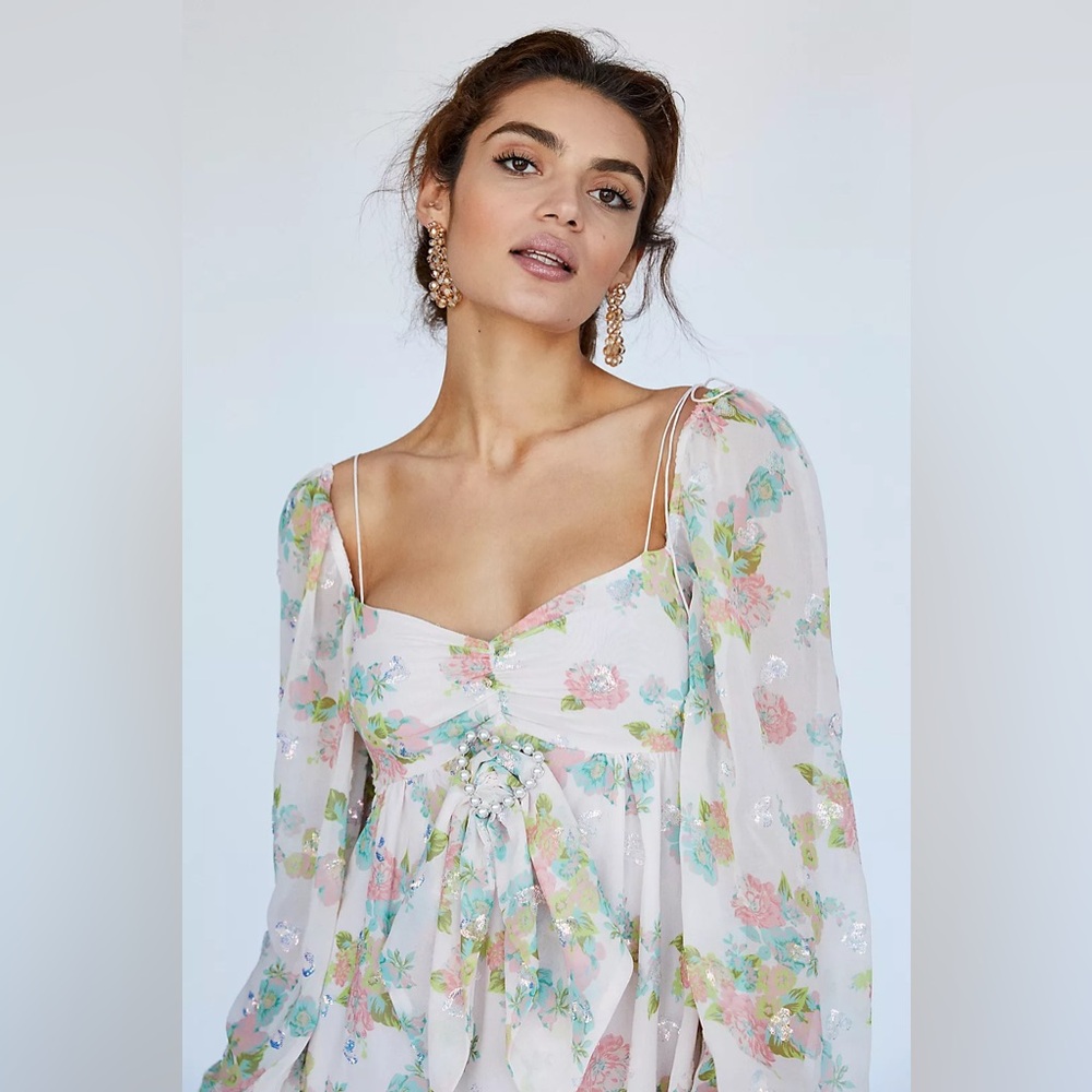 For Love & Lemons Georgina Swing Dress Floral Mini Sequin Size S - Picture 9 of 14